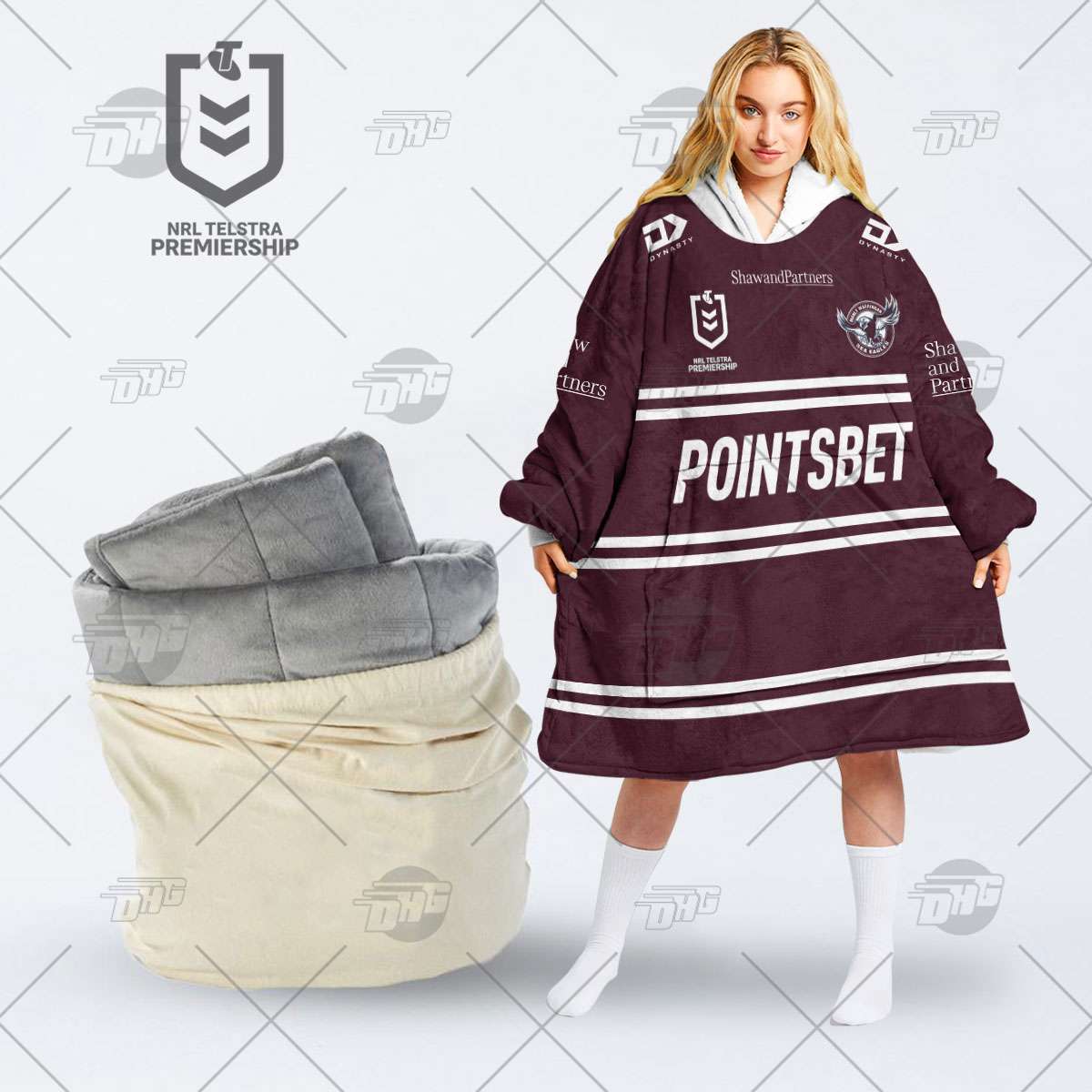 Maroon and White Oodie Rugby Hoodie Blanket with PointsBet Pride