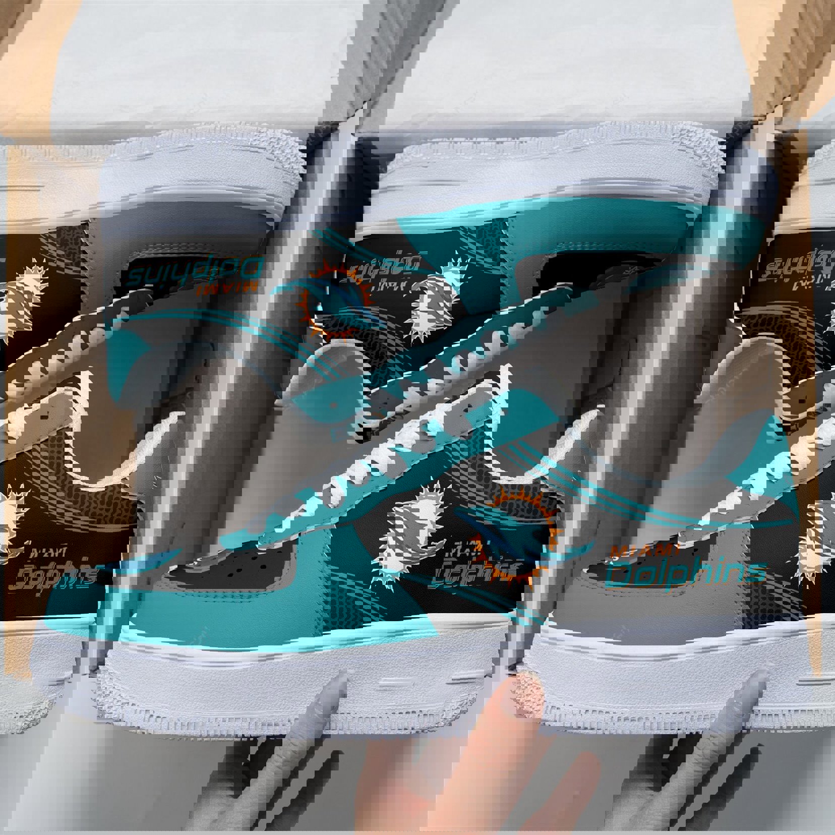 Miami Dolphins AF 1 Sneaker Teal & Black Bold Statement Shoes