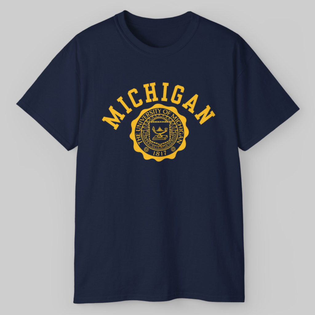 Michigan University Seal T-Shirt 3D Navy Blue Classic Style