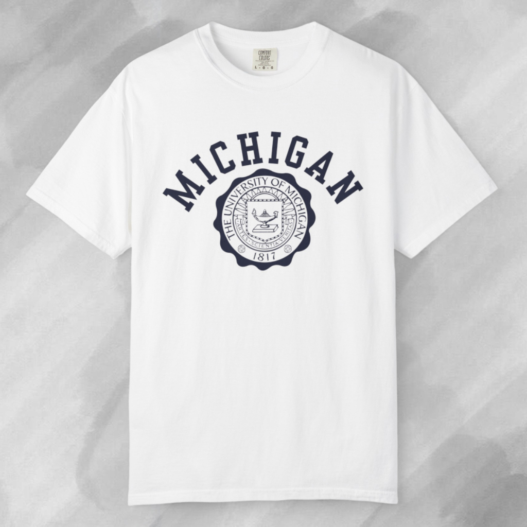 Michigan University Seal T-Shirt 3D Premium White Statement Tee