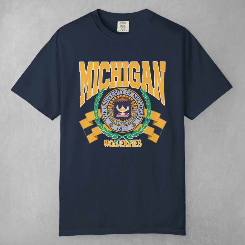 Michigan Wolverines Premium T-Shirt 3D Statement Wear Navy Blue
