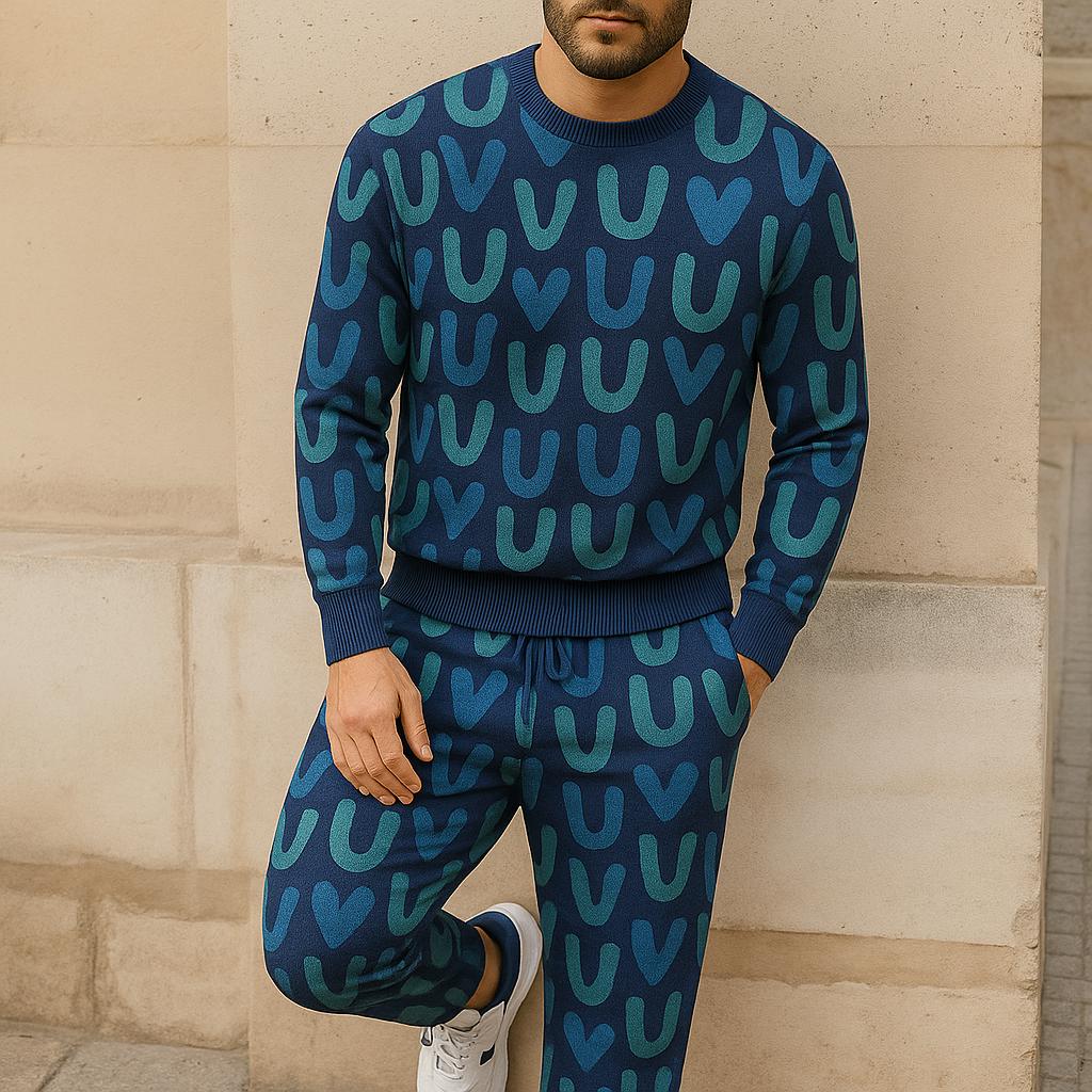 Midnight Blue U-Heart Sweater And Pants Set - Luxury Designer Edition