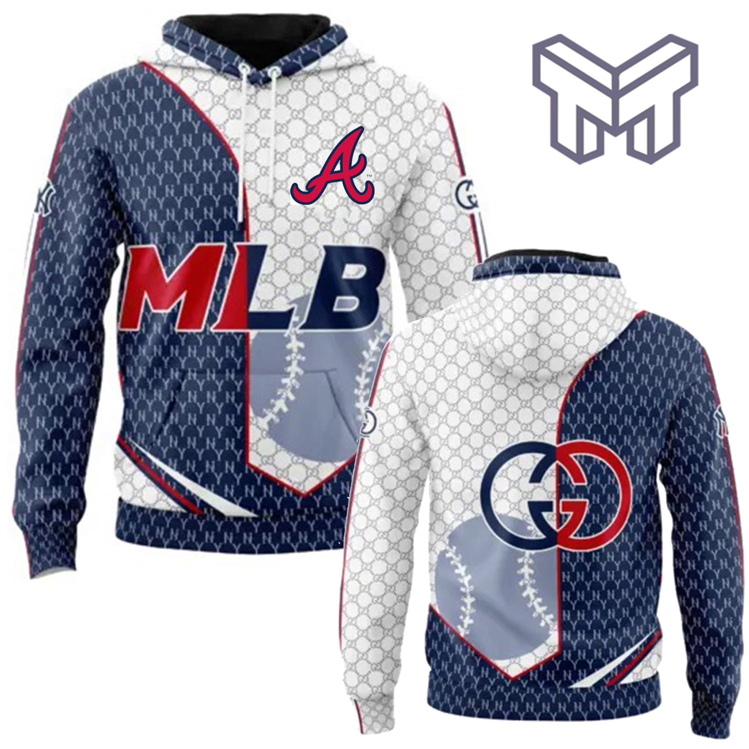 MLB and Gucci Luxury Hoodie 3D | Premium Baseball Texture