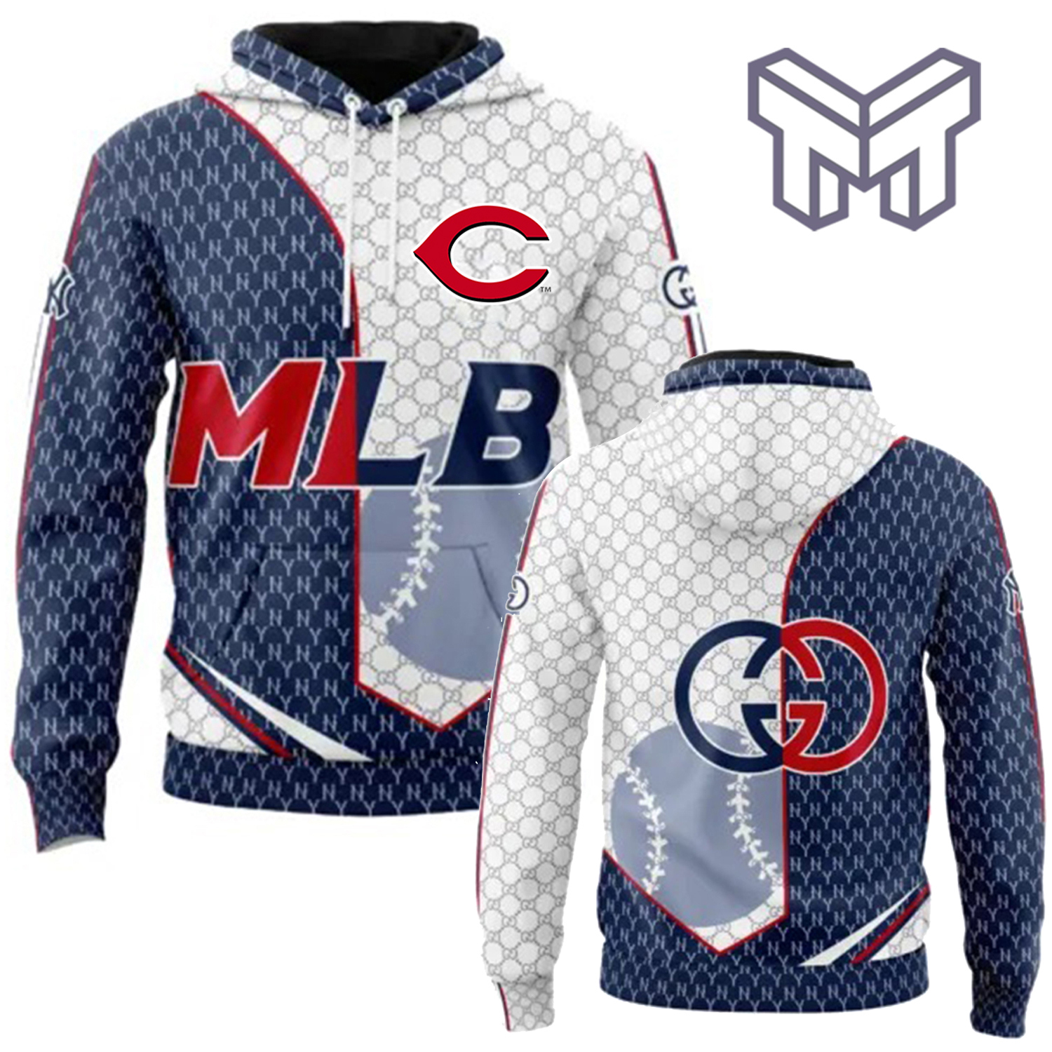 MLB Statement Hoodie 3D Chic Baseball Texture and Navy Blue