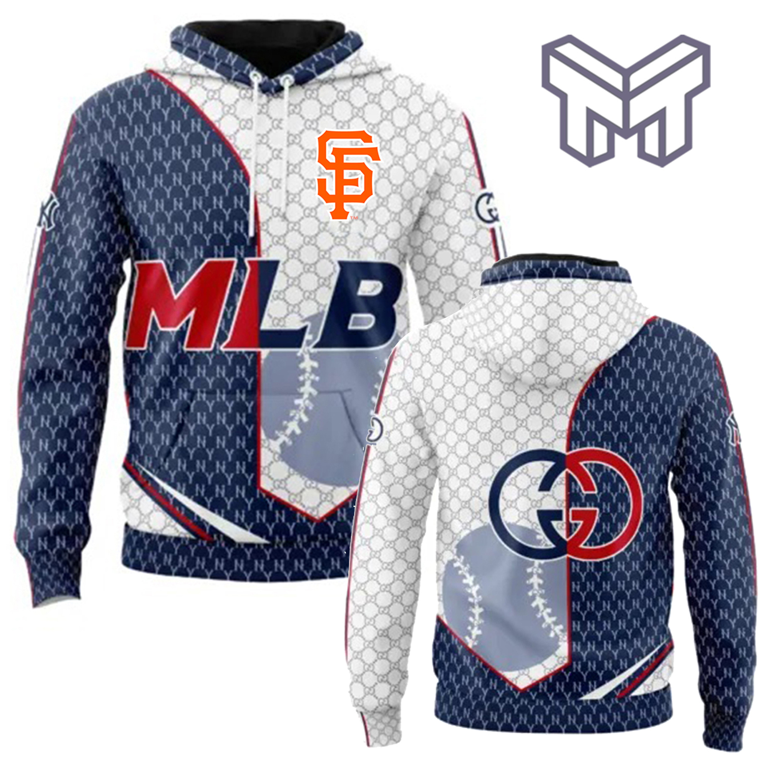 MLB Statement Hoodie 3D Luxury Designer Edition in Navy Blue and Red