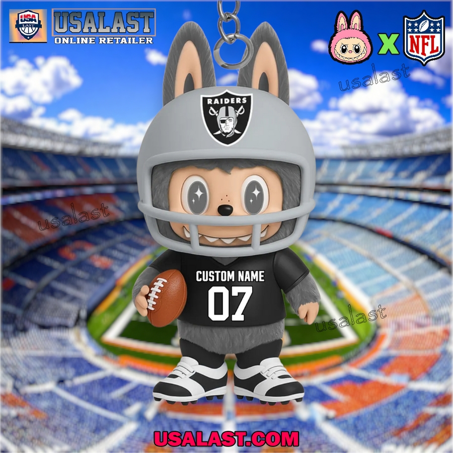 NFL Raiders Custom Keychain with Mascot Character and Football