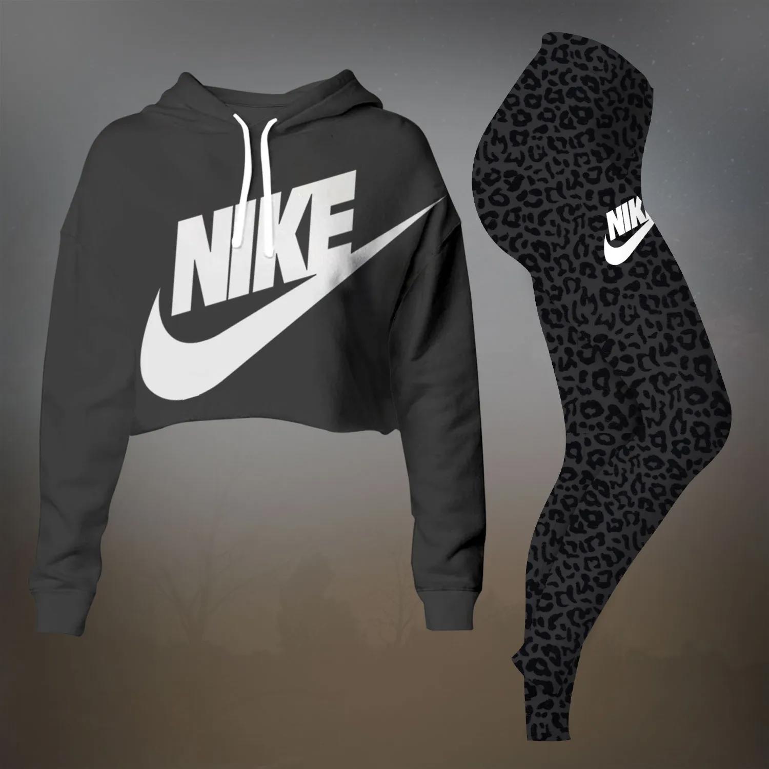 Nike Grey Leopard Crop-Top T-Shirt and Leggings Set – Chic Luxe Collection