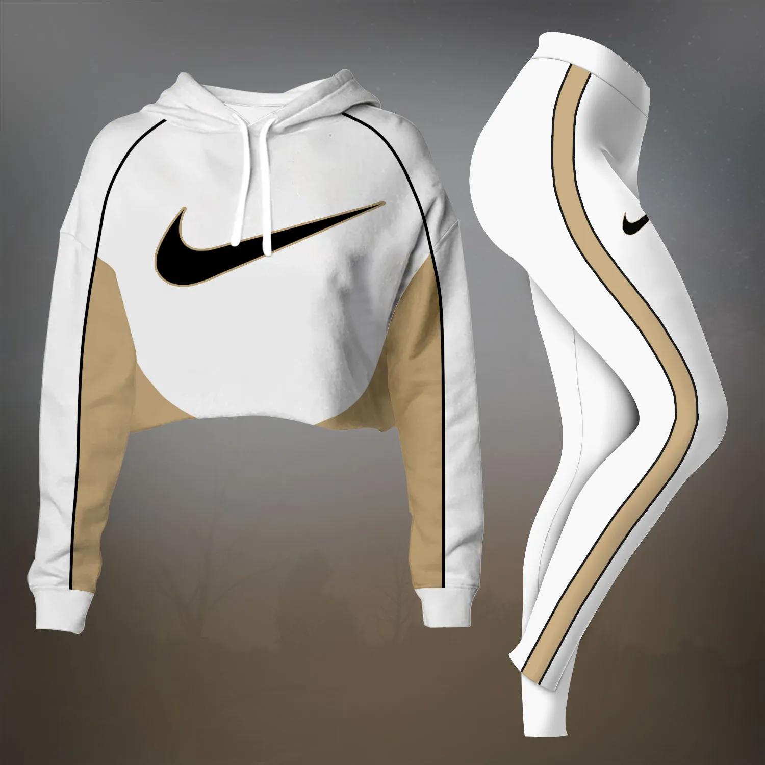 Nike Minimalist Crop-Top T-Shirt and Leggings Set – White & Gold