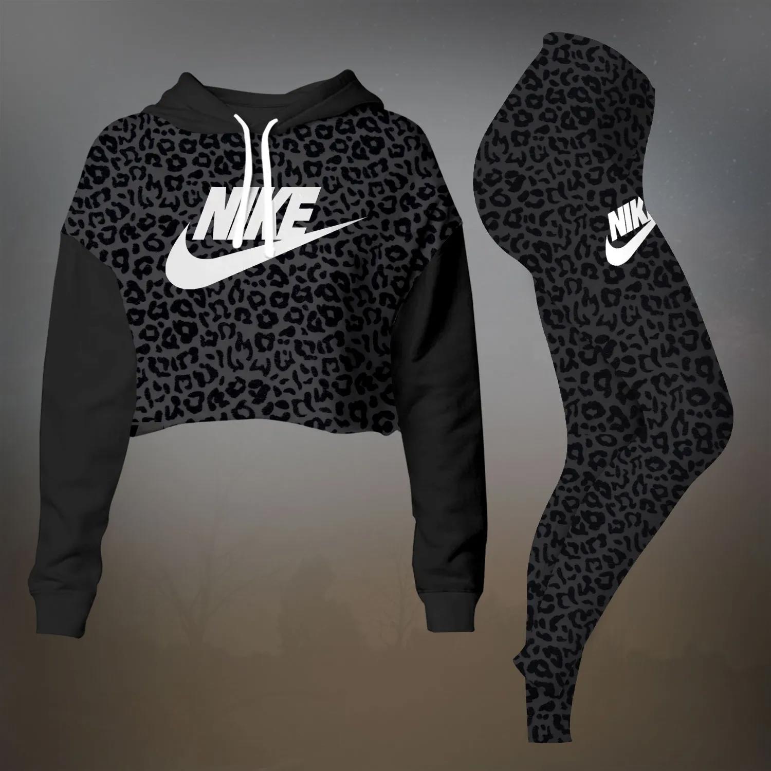 Nike Statement Leopard Print Crop Hoodie and Leggings Set