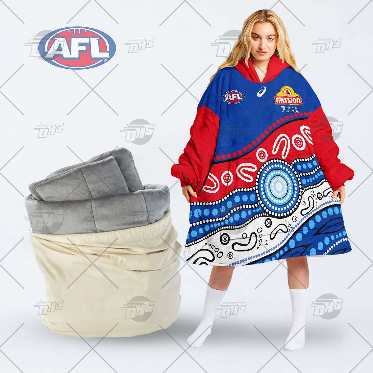 Oodie AFL Limited Edition Blanket Cape Red Blue Design