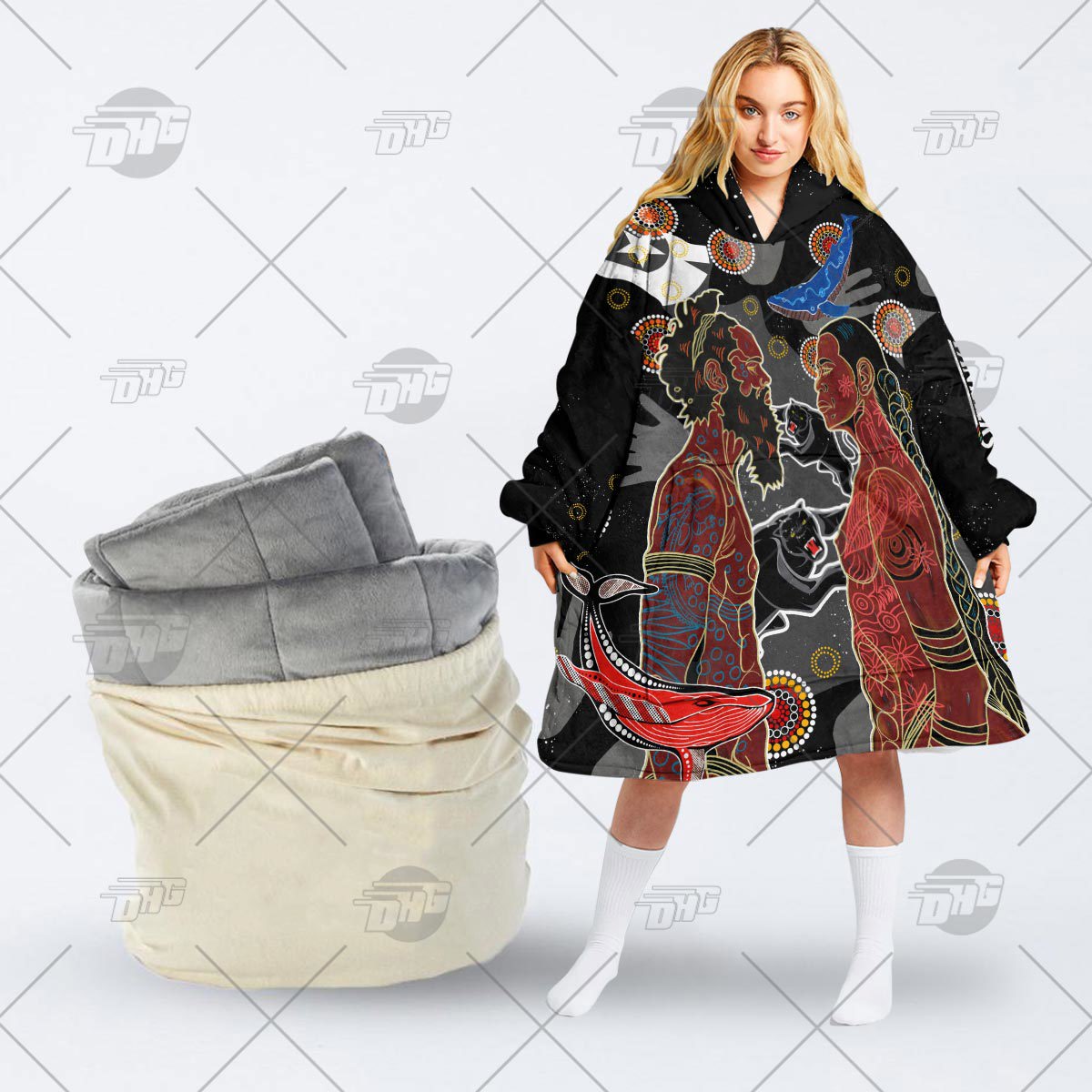 Oodie Chic Statement Blanket Hoodie in Bold Aboriginal Artwork