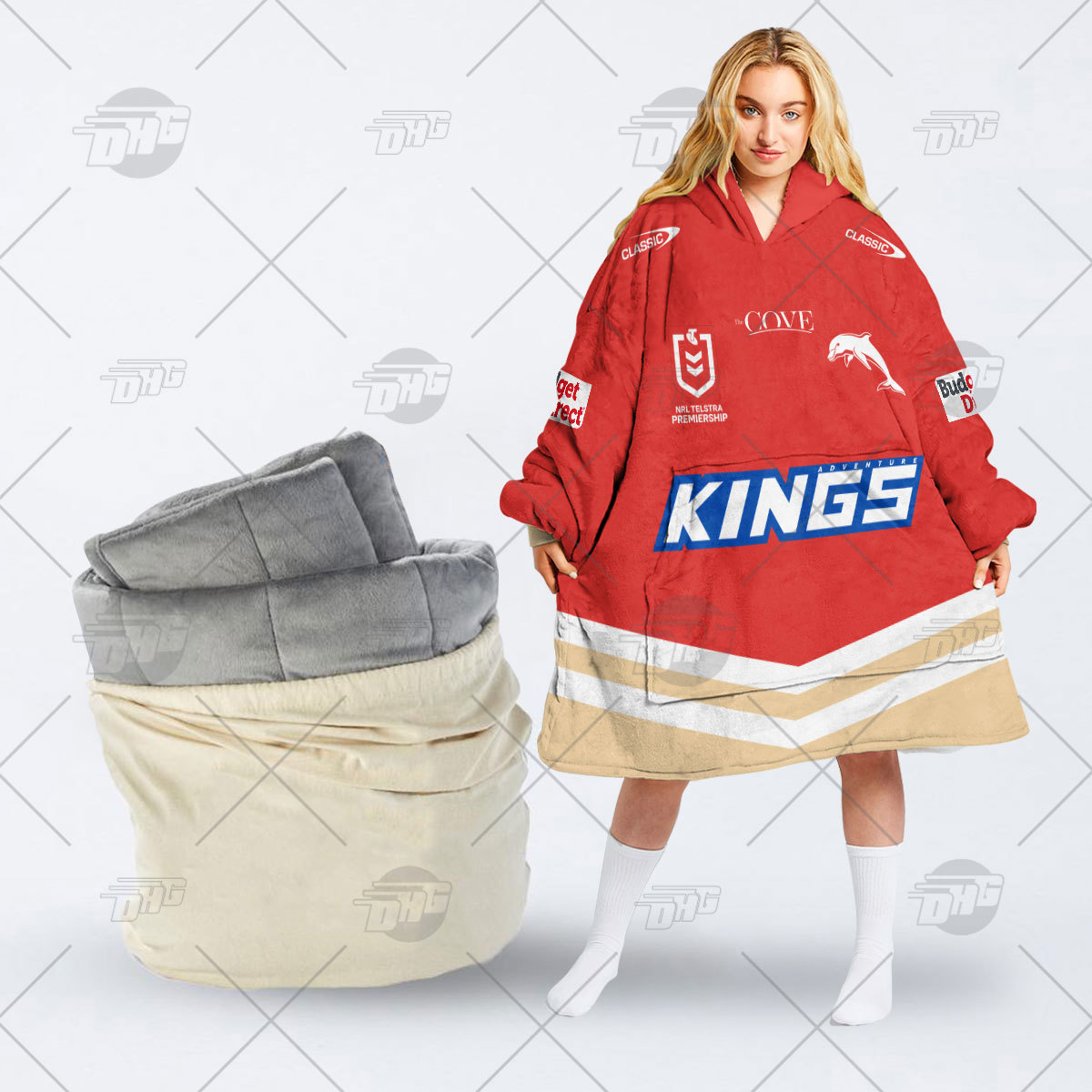 Oodie Classic Red Kings Hooded Blanket & Beanbag Set