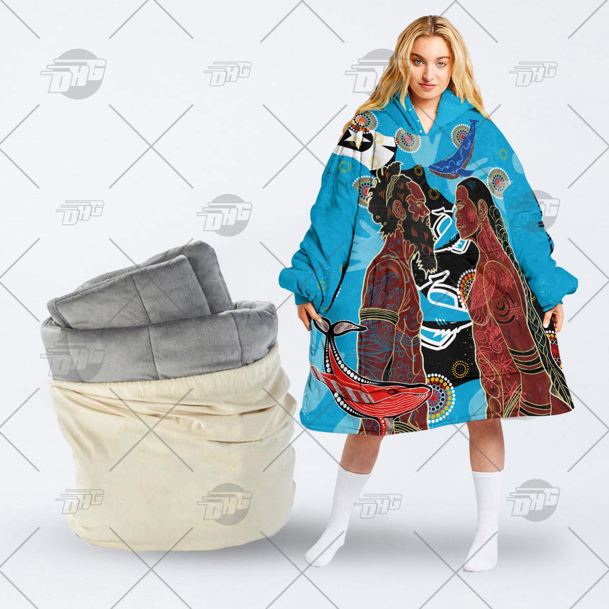 Oodie Statement Hooded Blanket Aqua Marine Coastal Art