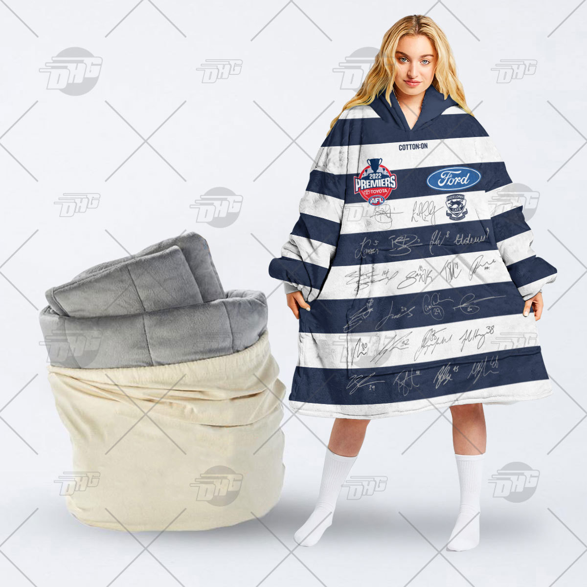 Oodie Striped Hooded Blanket with Premium Ford Signature Edition