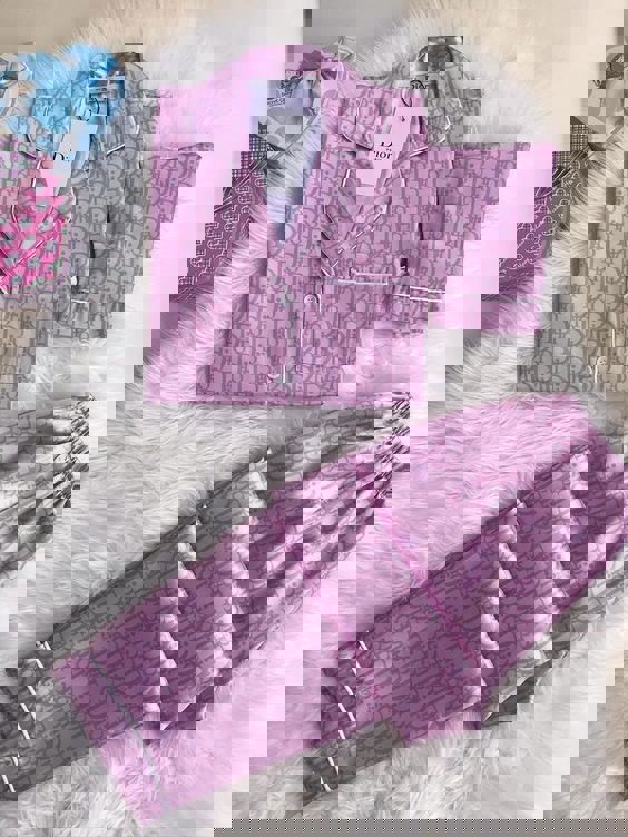 Pink Dior Monogram Silk Pyjama Set