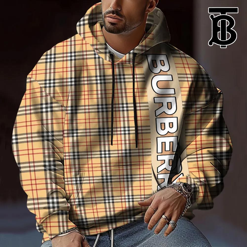 Plaid Graphic Pullover Hoodie Unisex Cream Beige 2025