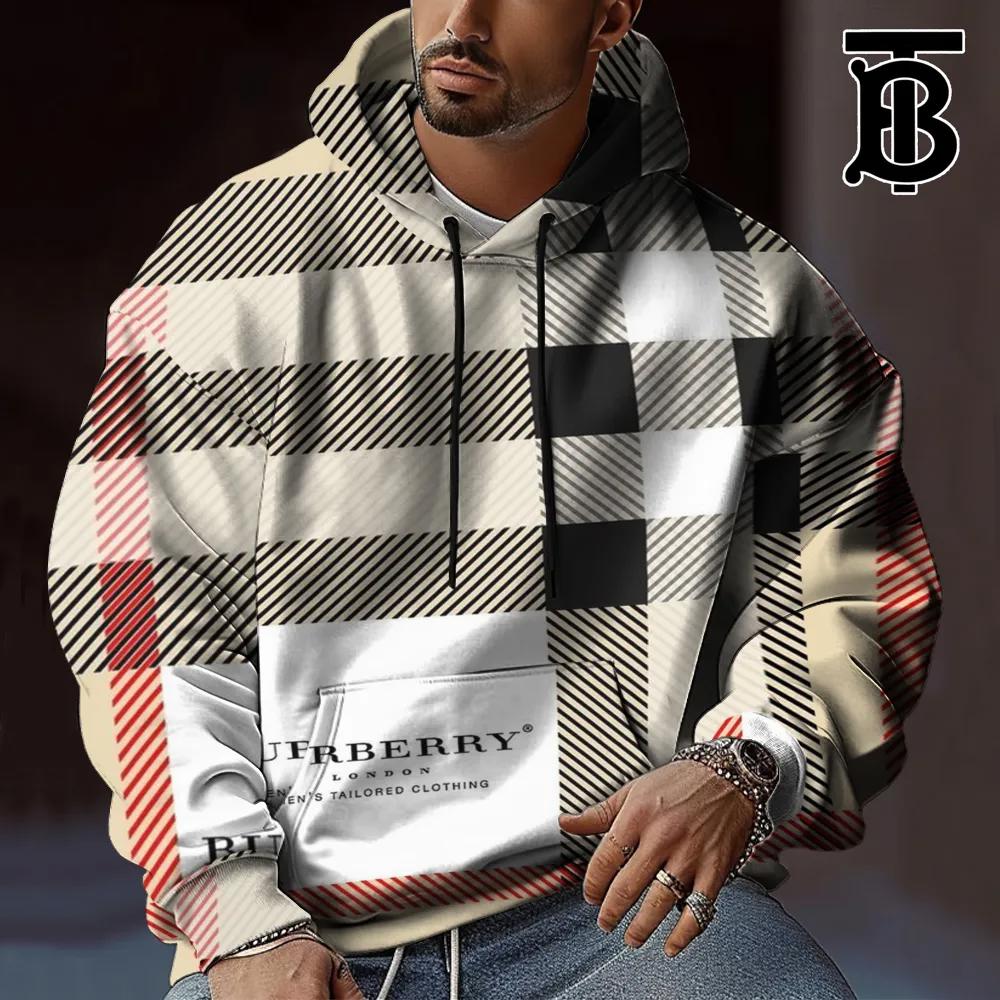 Plaid Pullover Hoodie Unisex Cream Beige 2025