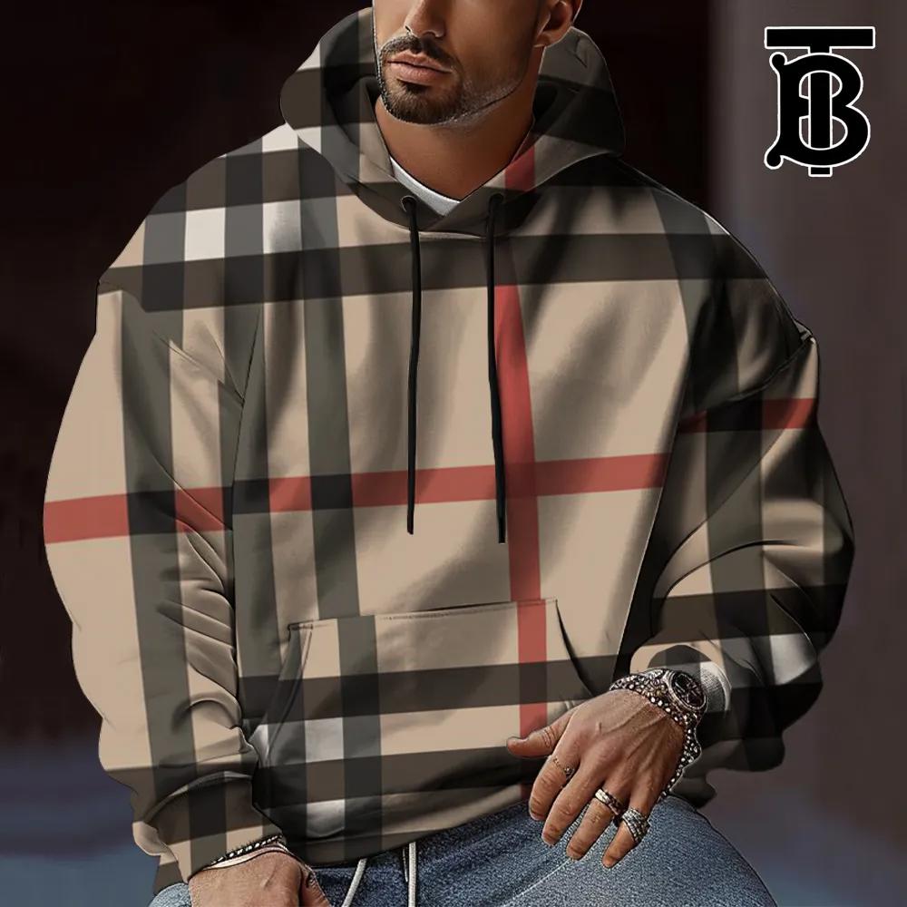 Plaid Pullover Hoodie Unisex Cream Beige 2025