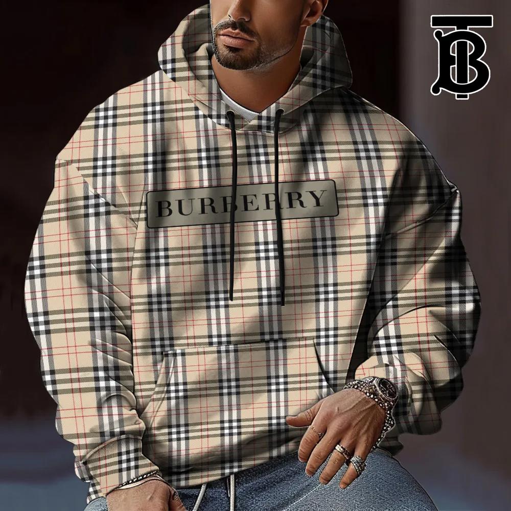 Plaid Pullover Hoodie Unisex Cream Beige 2025