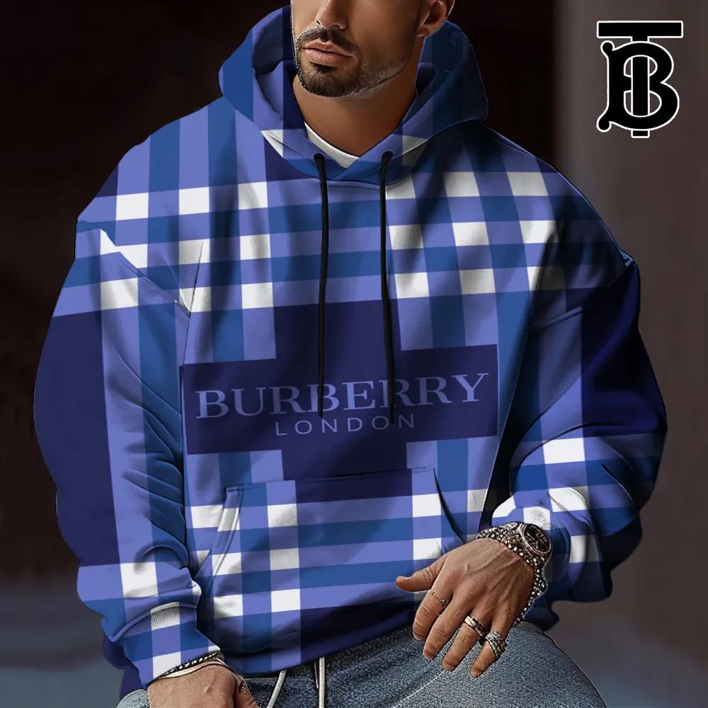 Plaid Pullover Hoodie Unisex Indigo Blue 2025