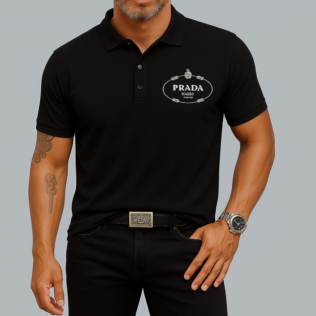 Prada Classic Black Polo Shirt with Embroidered Crown