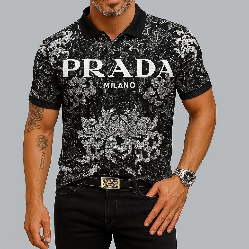 Prada Milano Floral Embroidered Polo Shirt