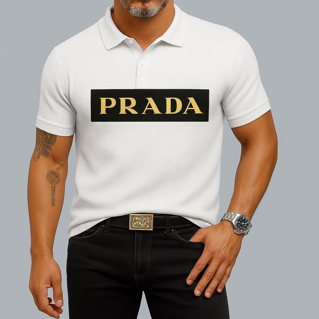 PRADA White Pique Polo Shirt with Bold Logo