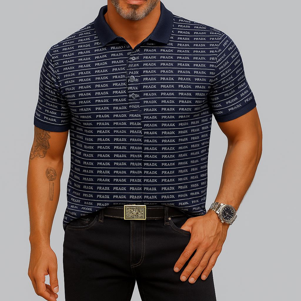 Prada's Bold Navy Polo Shirt with Iconic Branding and Premium Fabric