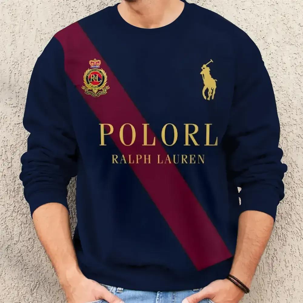 Ralph Lauren Luxury Sweatshirt Navy & Maroon Diagonal Stripe