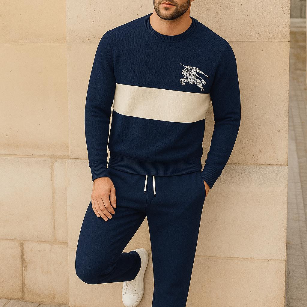 Ralph Lauren Navy & Cream Striped Sweater And Pants Set - Luxe Edition