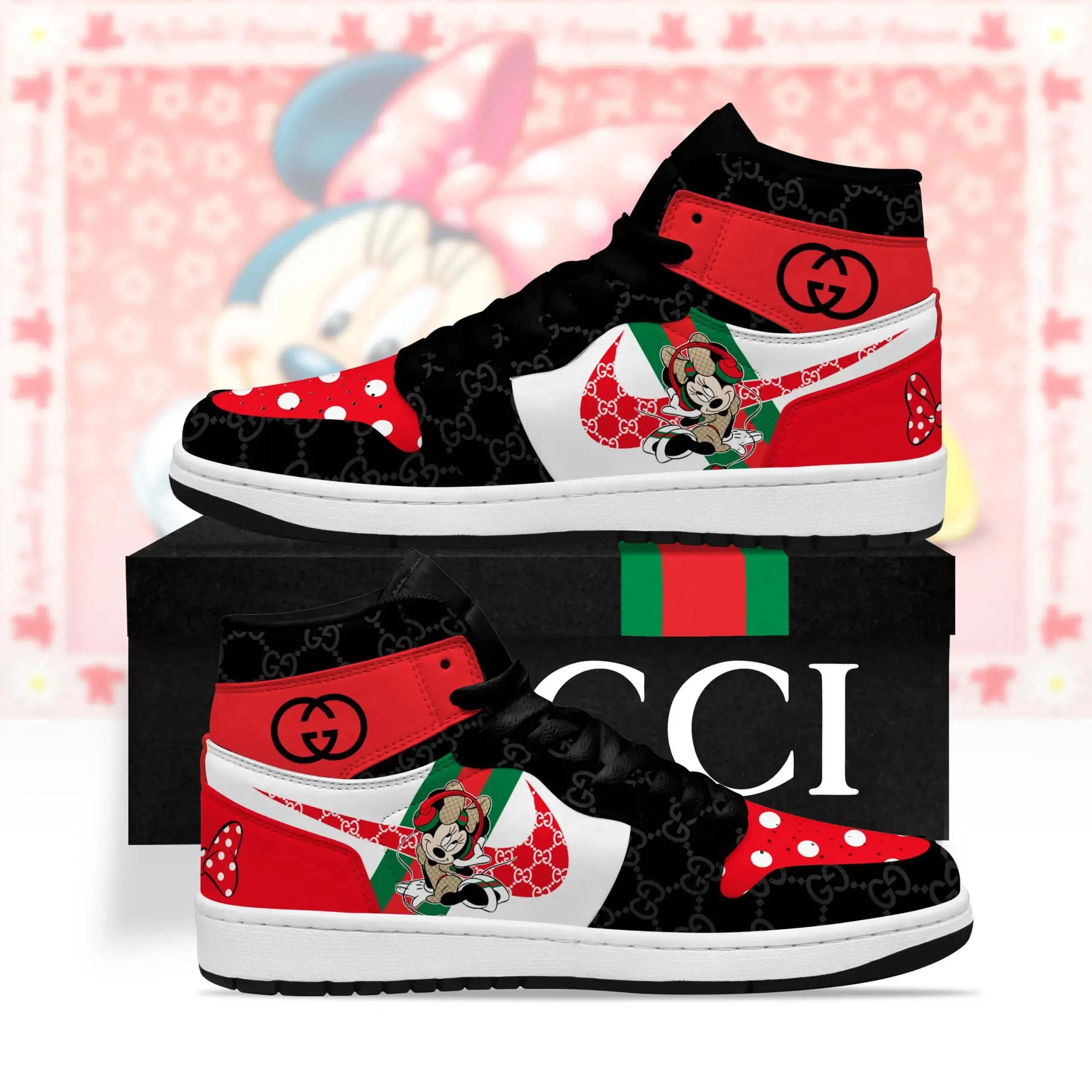 Red & Black Gucci Air Jordan 1 High Top Sneakers