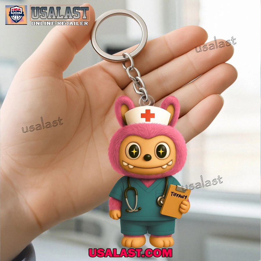Tiffany's Nurse Keychain in Pink and Turquoise Ornaments