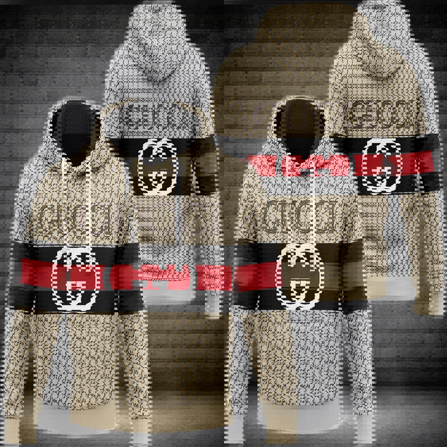 Unisex Cream Beige Pullover Hoodie 2025 with Colorblock Stripe