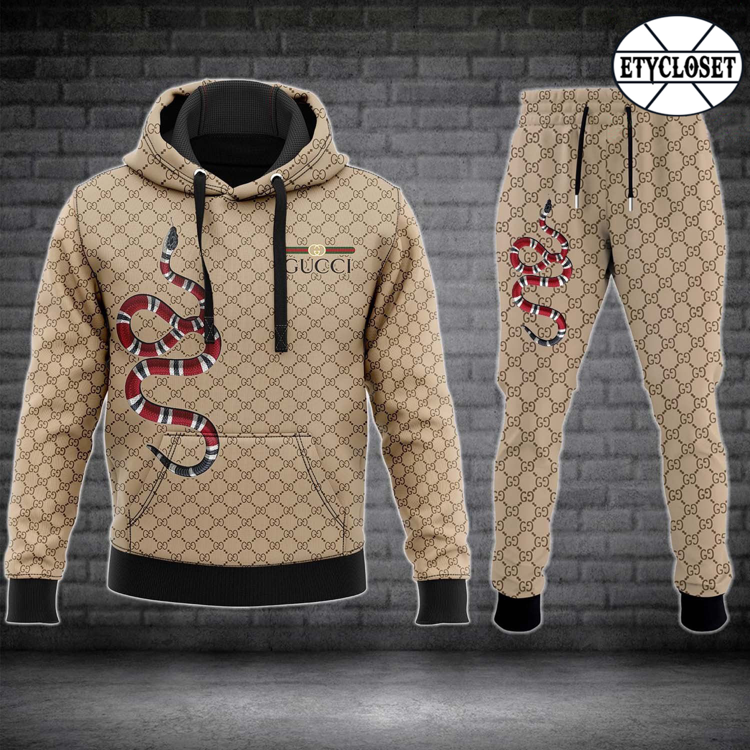 Unisex Cream Beige Pullover Hoodie 2025 with Snake Graphic