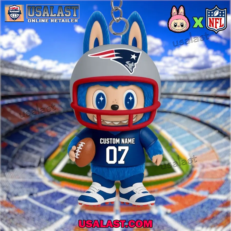 Usalast NFL Patriots Mascot Keychain Custom Name and Number