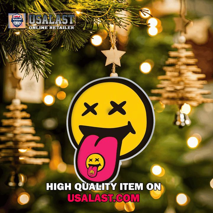 USALAST Smiley Face Ornament with Tongue Out and Pink Detail