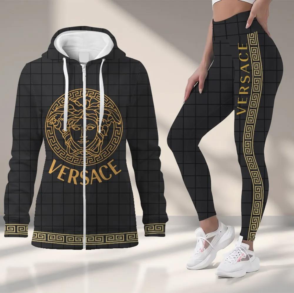 Versace Black Grid Hoodie & Leggings Set