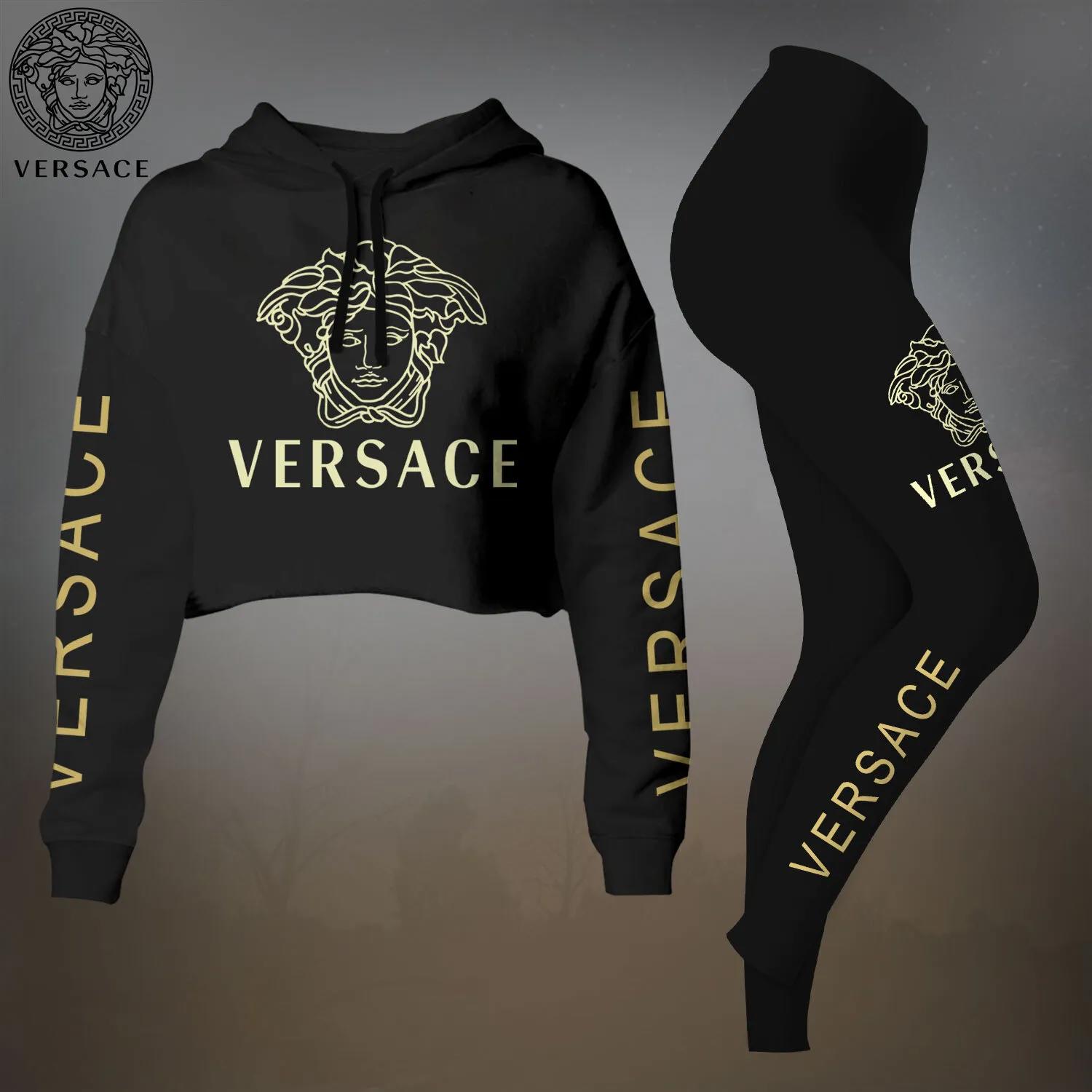 Versace Black Leggings Set with Bold Logo Design