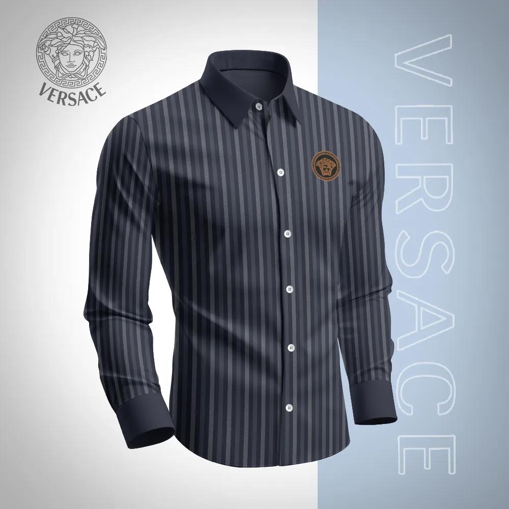 Versace Black Striped Long Sleeves Shirt | Premium Quality and Luxury Brand Iconic Design