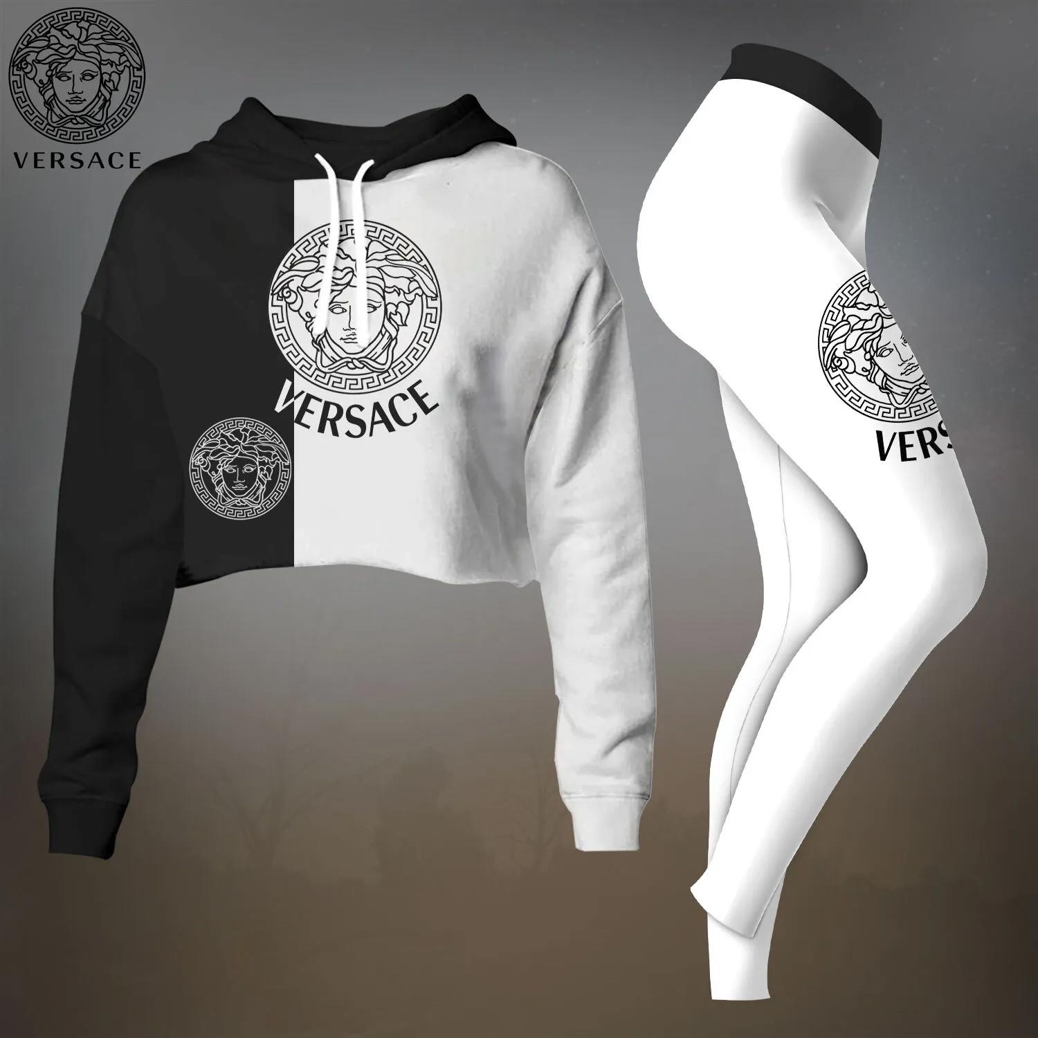 Versace Bold Black and White Contrast Hoodie & Leggings Set