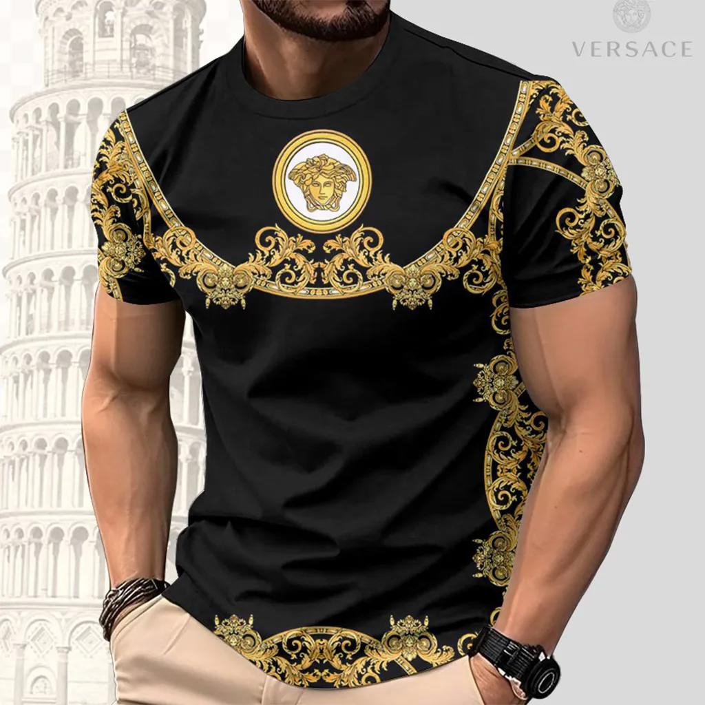 Versace Gold Baroque Print T-Shirt 3D Statement Top