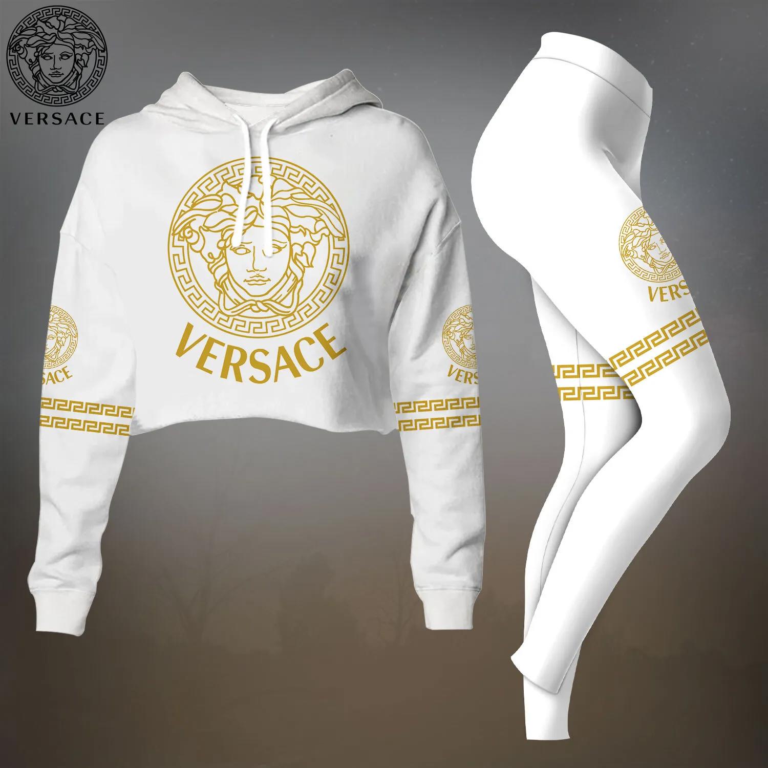 Versace Gold Medusa Crop-Top T-Shirt and Leggings Set - Iconic Luxury Edition