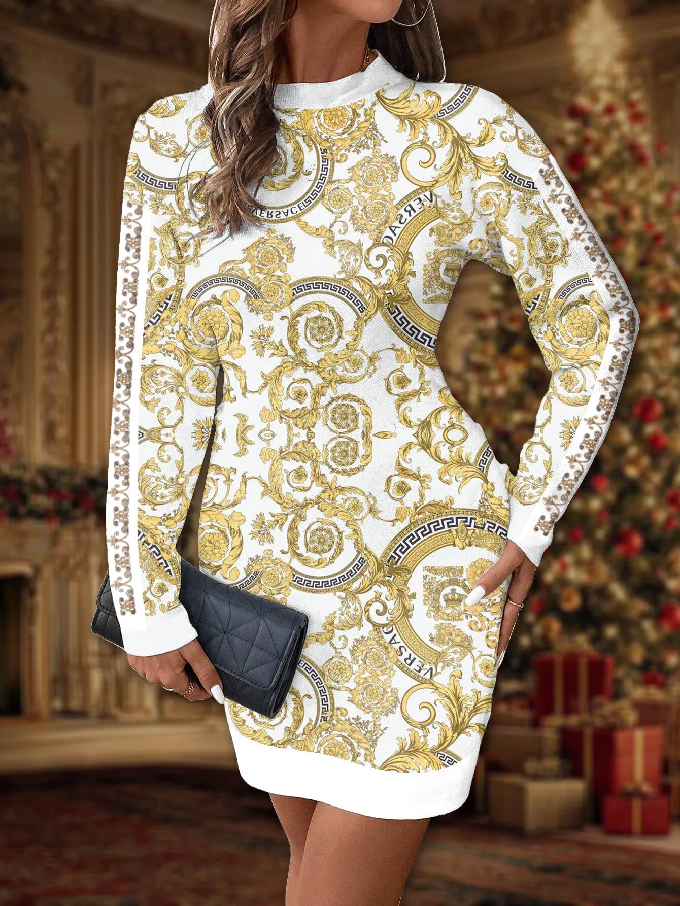 Versace Golden Baroque Print Sweater Dress