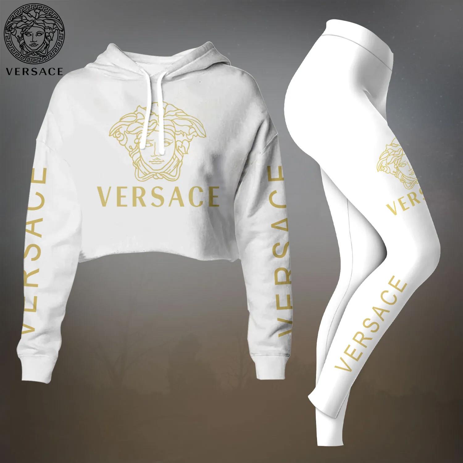 Versace Golden Medusa Crop-Top T-Shirt and Leggings Set - Chic White Luxe Ensemble