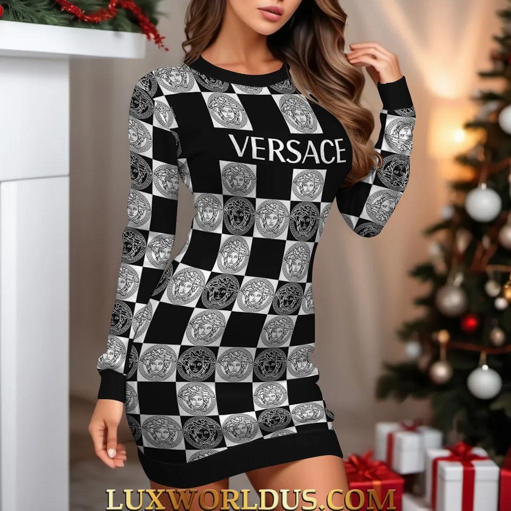 Versace Iconic Checkerboard Sweater dress