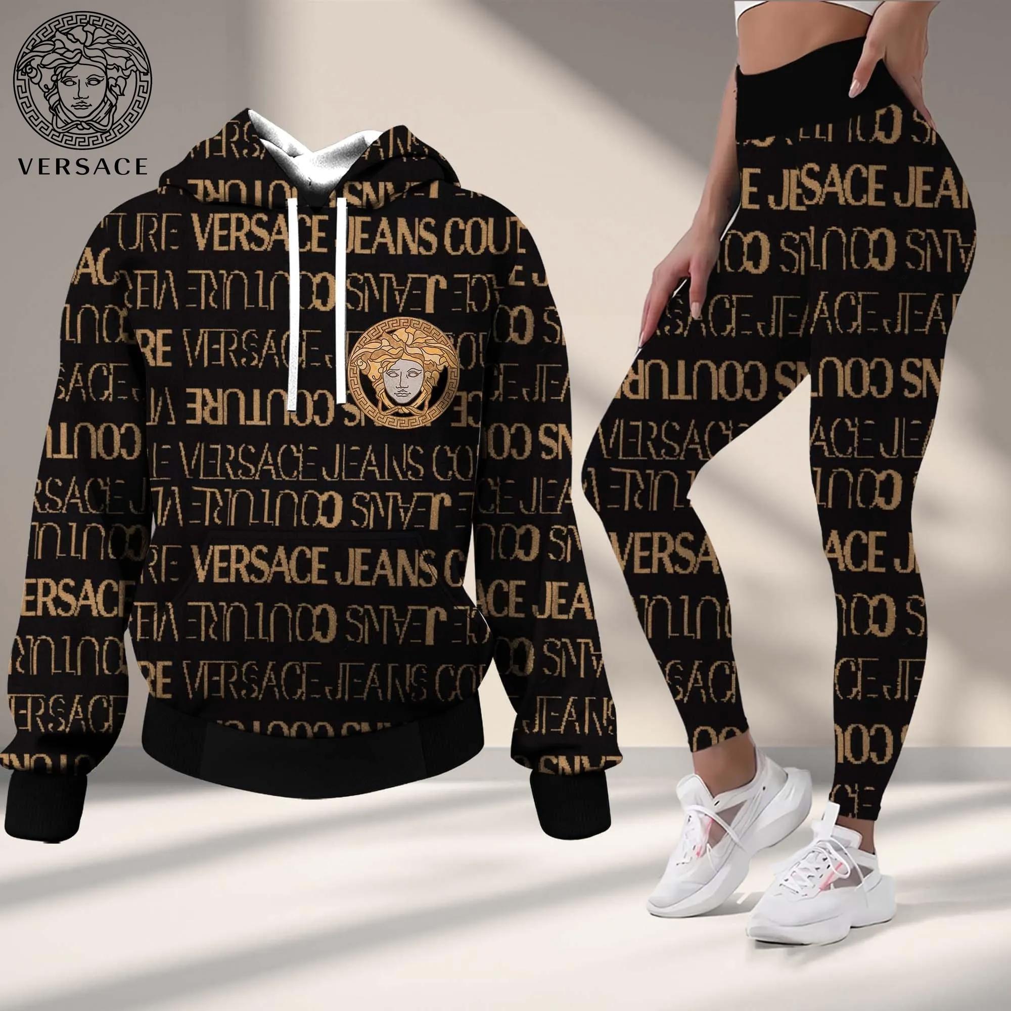 Versace Iconic Gold Lettering Hoodie & Leggings Set