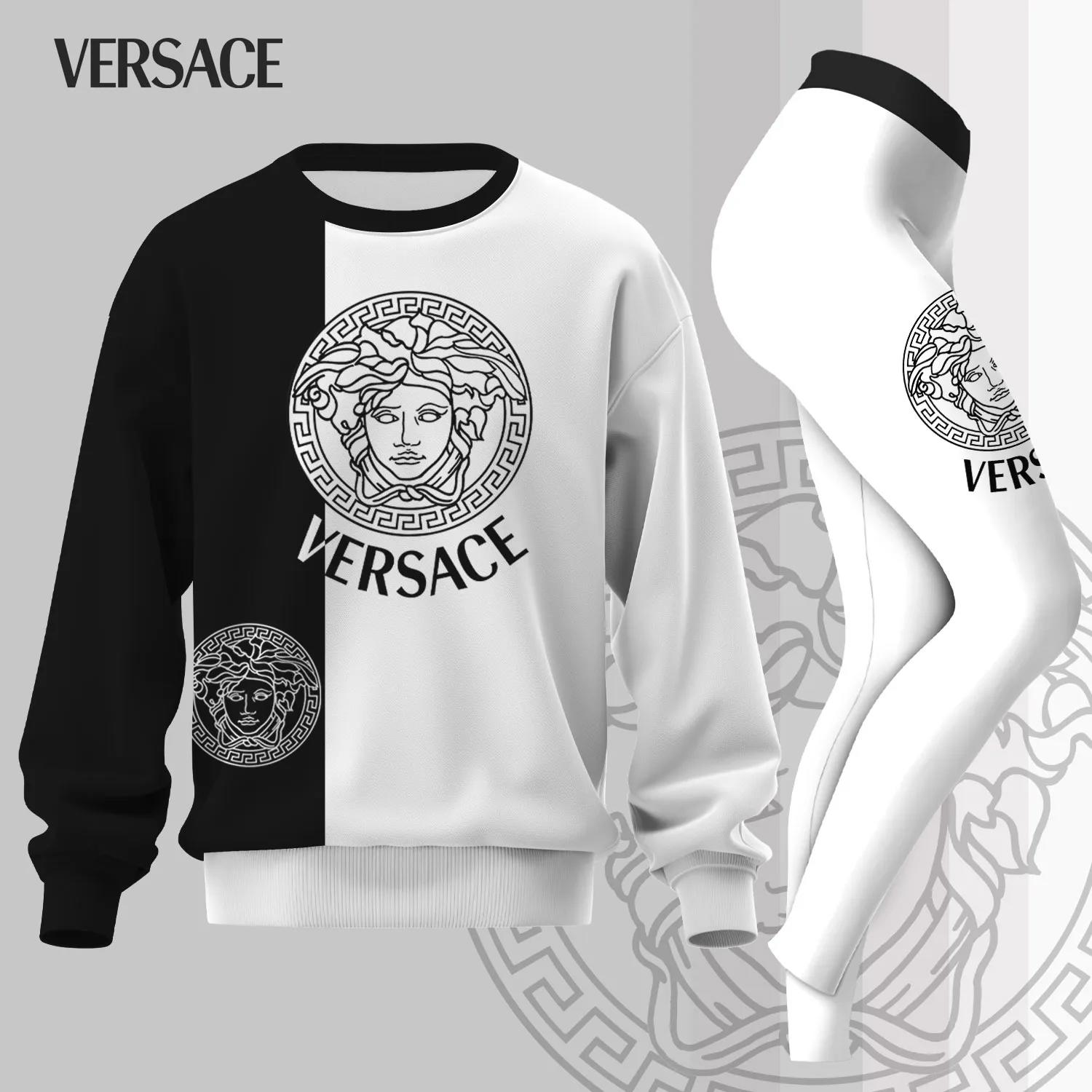 Versace Iconic Medusa Logo Sweatshirt & Leggings Set - Black and White Edition