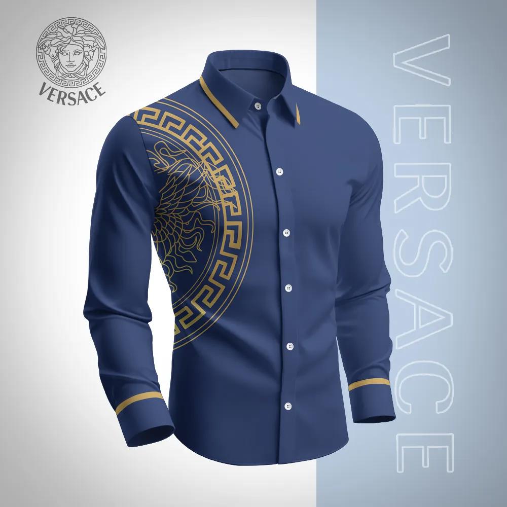 Versace Luxury Navy Statement Long Sleeves Shirt