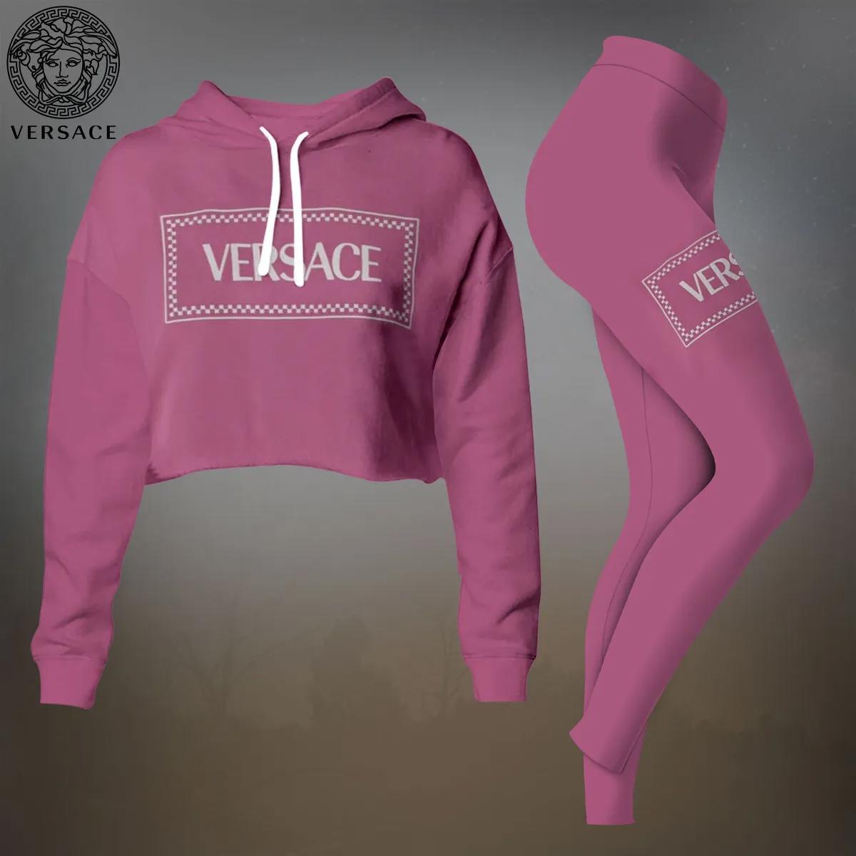 Versace Pink Cropped Hoodie and Leggings Set