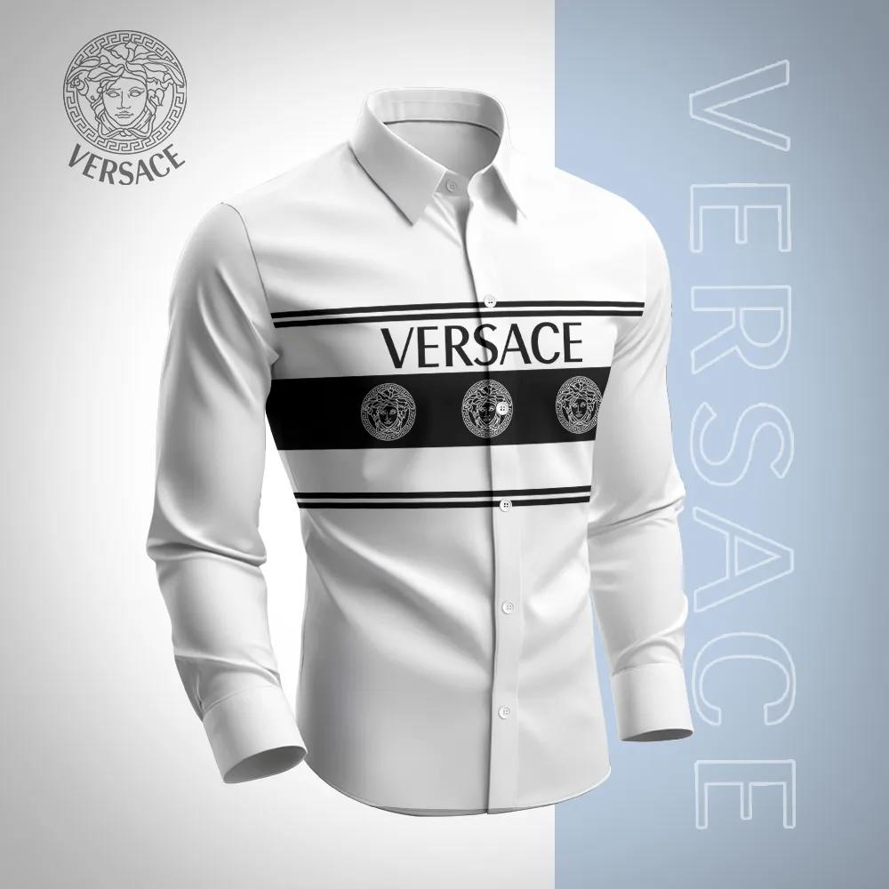 Versace Premium Long Sleeves Shirt | Modern White and Black Striped Button Down